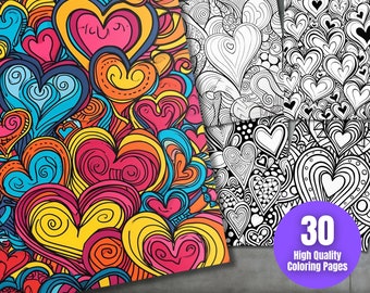 Doodle Hearts Coloring Pages: 30 Intricate Designs (Digital Download)