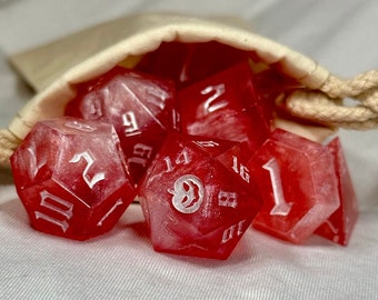Handmade Cranberry Resin Dice Set: Sharp-Edge D&D Dice