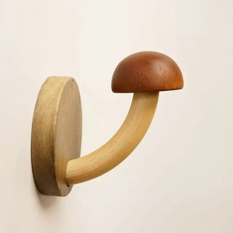 Mushroom Wood Wall Hook Rack Hanging Adhesive Coat Hanger Coat Rack Towel Decorative Hooks 4 pieces 4x Coffee