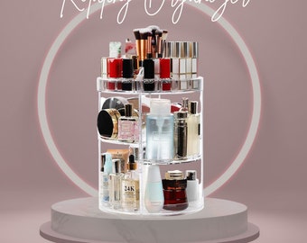 Organiseur de maquillage rotatif à 360 °, Support rotatif réglable multifonction, Cosmétique de rangement, Soins de la peau, Parfum, Accessoires, Beauté, Chambre à coucher