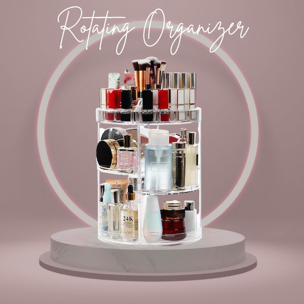 Organiseur de maquillage rotatif à 360 °, Support rotatif réglable multifonction, Cosmétique de rangement, Soins de la peau, Parfum, Accessoires, Beauté, Chambre à coucher