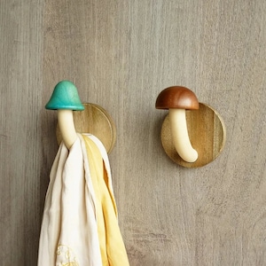 Mushroom Wood Wall Hook Rack Hanging Adhesive Coat Hanger Coat Rack Towel Decorative Hooks 4 pieces zdjęcie 2