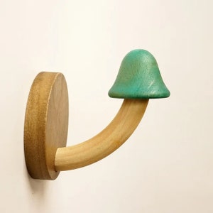 Mushroom Wood Wall Hook Rack Hanging Adhesive Coat Hanger Coat Rack Towel Decorative Hooks 4 pieces 4x Green