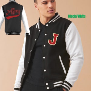 Chaqueta universitaria personalizada Parche de chenilla con inicial Letterman Chaqueta con nombre personalizado Mujeres FanTeen Deportes Cumpleaños Regreso a la escuela Regalo de novio