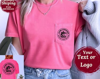 Camiseta personalizada Comfort Colors® con bolsillo, camiseta con logotipo empresarial personalizado, regalo para asistentes a despedida de soltera, estampado en el bolsillo y la espalda para equipos deportivos de la empresa.