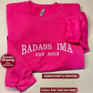 Moletom bordado com logotipo personalizado, moletom com gola redonda Varsity personalizado, moletom com texto personalizado, presente para mamãe, logotipo da empresa em massa