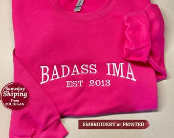 Felpa con logo ricamato personalizzato, felpa girocollo Varsity personalizzata con testo personalizzato, regalo per mamma, felpa personalizzata in blocco con logo aziendale