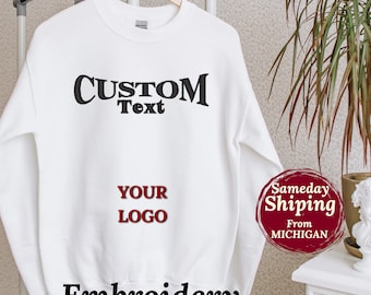 Moletom bordado com logotipo personalizado, moletom com gola redonda Varsity personalizado, moletom com texto personalizado, presente para mamãe, logotipo da empresa em massa