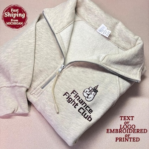 Personalized company Logo Embroidery Quarter Zip pocket Women Sweatshirt Custom Text Embroidered Bride zip Sweatshirt Monogram coworker Gift