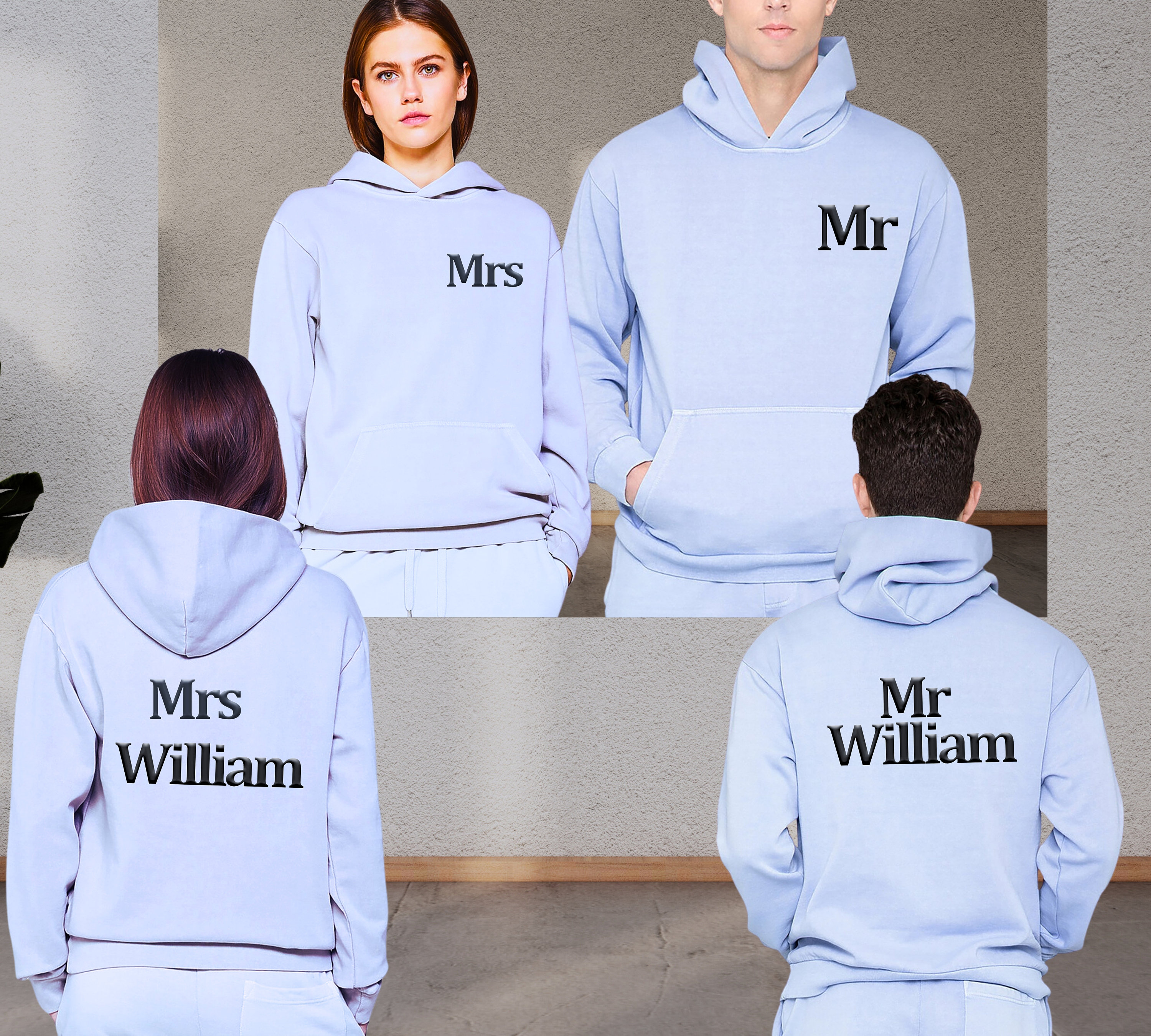 Custom Embroidered Mr & Mrs Hoodie Set - Personalized Matching Couple Hoodies & Sweatpants, Gift Idea