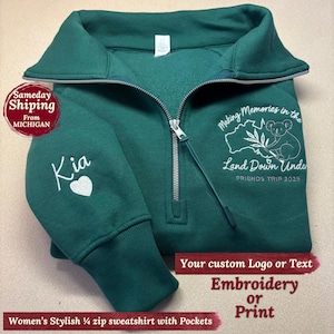Custom Embroidered 1/4 Zip Custom Quarter Zip Sweatshirt with pocket Custom Logo Personalized Monogram coworker Gift Logo company sweatshirt
