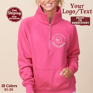 Custom Embroidered Business Logo Zip Up Women Sweatshirt with Pocket Personalized Print Marketing Business Logo Branding Quarter Zip Sweater