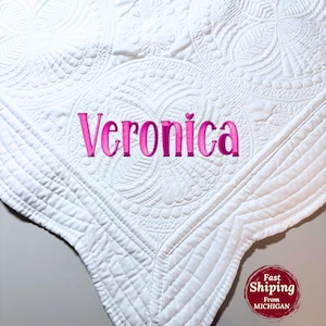 Embroidered Heirloom Baby Quilt First Middle Name Design, Personalized Baby Quilt, Custom Baby Blanket, Newborn Keepsake, Baby Shower Gift