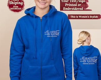 Sudadera con capucha y cremallera bordada personalizada para mujer, sudadera con capucha y cremallera con bordado de logotipo, sudadera con capucha bordada personalizada, sudadera con capucha y cremallera personalizada a juego.