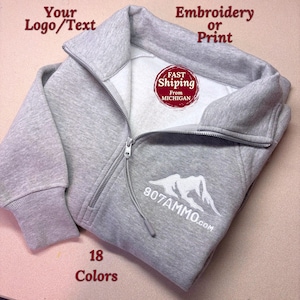 Custom Embroidered 1/4 Zip Custom Quarter Zip Sweatshirt with pocket Custom Logo Personalized Monogram coworker Gift Logo company sweatshirt