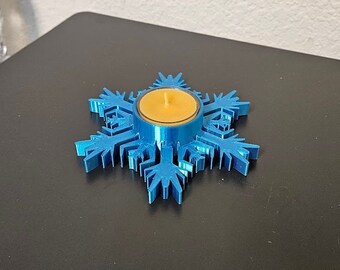 Snowflake tealight candle holder - 4 inches shiny teal/turquoise color