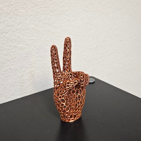 Peace sign hand statue - shimmering copper color - 7 inches in height