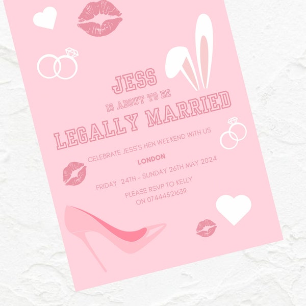 Legally Blonde Hen invitation | Bachelorette Party Invitation | Itinerary | Editable | Printable or Digital Invite