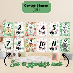 Cartes Étape Bébé Jungle  | 15 Cartes à Imprimer | 1 à 12 Mois + 18, 24, 36 Mois