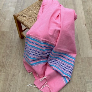 Pink Cotton Fouta Towel: Lightweight Beach Wrap, Sarong (1x2m)