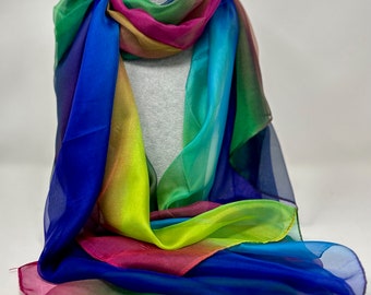 Lightweight scarf.  Non-crease scarf. Multicoloured scarf. Boho shawl. Cosy scarf. Soft throw. Rainbow scarf. Colourful scarf.