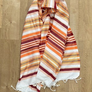Striped Cotton Fouta Towel: Orange Gold Lurex Beach Wrap (1x2m)