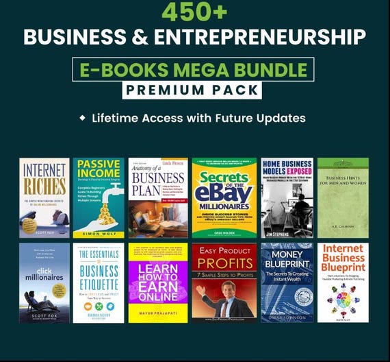 450+ Business & Entrepreneurship E-books Mega Bundle resell PLR, passive income contentn creation
