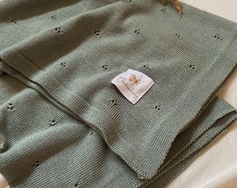 Couverture d'été pour bébé, couverture tricotée en laine mérinos 100% naturelle, couverture pour poussette, cadeau écoresponsable de naissance et de baptême