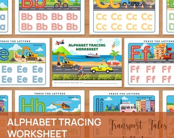 Vehicle Alphabet Tracing Worksheet: Preschool Handwriting Practice (Digital Download)