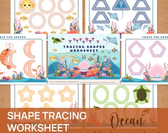 Ocean Shapes Tracing Worksheet: Montessori Preschool Activity (Digital Download)