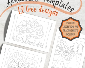 Tree Zen Doodle Templates: Create Tree Art with Pattern Drawing (Includes Practice Sheet and Ideas for Each Template, PDF Download)