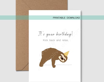 Happy Birthday | Relax Sloth Card | Instant Download | Printable