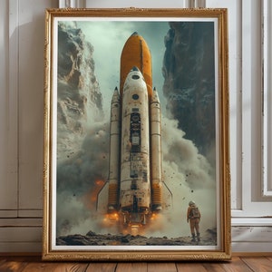 Retro NASA Space Shuttle Launch Poster | Vintage Sci-fi Rocket Wall Art ...