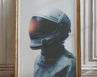 Minimalist Astronaut Poster, Futuristic Space Helmet Print, Sci Fi Wall Art for Modern Home, Space Lovers, Kids Room, Dorm Decor No. 104