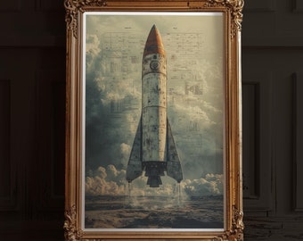 Vintage Rocket Blueprint Poster | Retro Space Exploration Wall Art | Mid-Century Aerospace Print No. 61