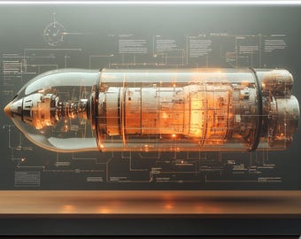 Futuristic Engine Blueprint Canvas | Sci-Fi Spacecraft Wall Art | Retro Industrial Space Poster No. 44