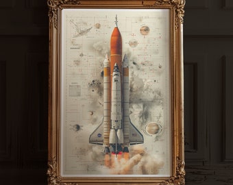 Space Shuttle Launch Poster | Vintage Rocket Wall Art | Retro NASA Space Exploration Print No. 12