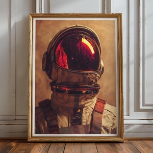 Retro Astronaut Helmet Poster, Space Exploration Wall Art, Vintage Sci-Fi Decor for Space Lovers, Modern Space Print Art No. 73