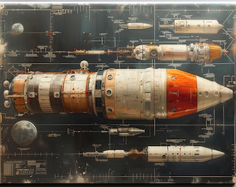 Spacecraft Blueprint Canvas Art | Modern Space Exploration Poster | Retro Engineering Wall Decor – Art No. 26