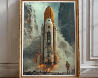 Space Shuttle Launch Poster | Retro NASA Rocket Art Print | Vintage Space Exploration Canvas for Office or Sci-Fi Decor No. 69