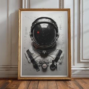 Minimalist Astronaut Poster, Modern Space Art Print, Futuristic Sci-Fi Wall Decor, Spaceman Helmet Artwork, Office or Gameroom Art No. 98