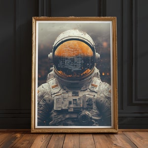 Vintage Astronaut Suit Poster: Sci-Fi Tech Reflections Art No. 56
