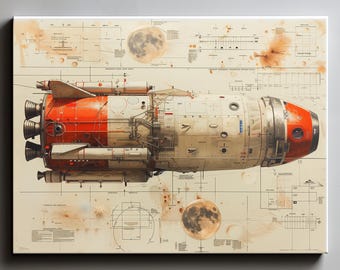 Rocket Schematic Canvas Art | Spacecraft Blueprint Poster | Modern Engineering Wall Decor – Art No. 28
