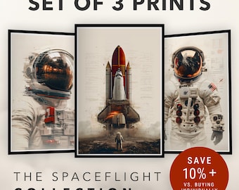 Astronaut Wall Art Set of 3, Space Shuttle & Sci-Fi Posters, The Spaceflight Collection No. 108
