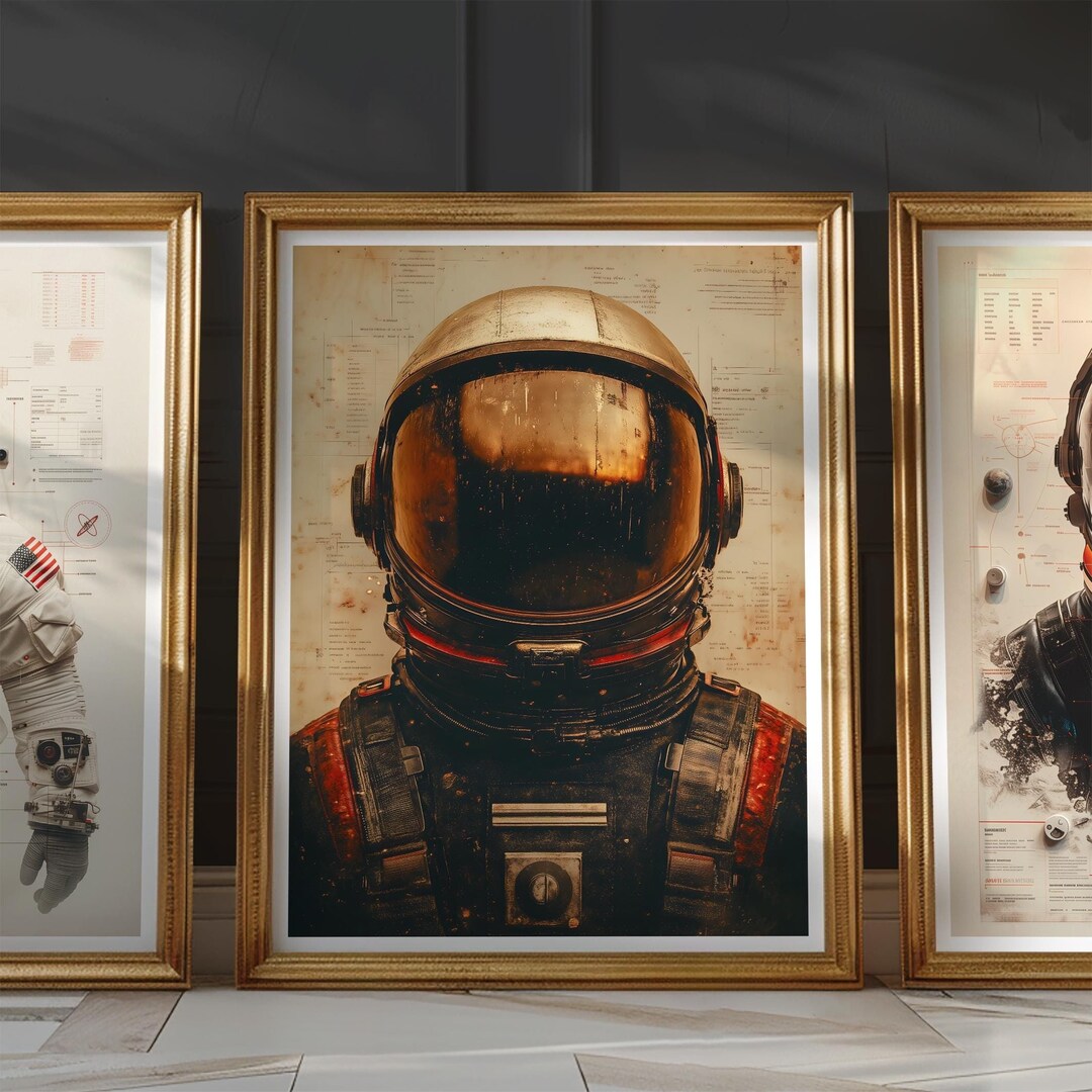Vintage Astronaut Poster Wall Art - Retro Space Helmet Print - Perfect ...