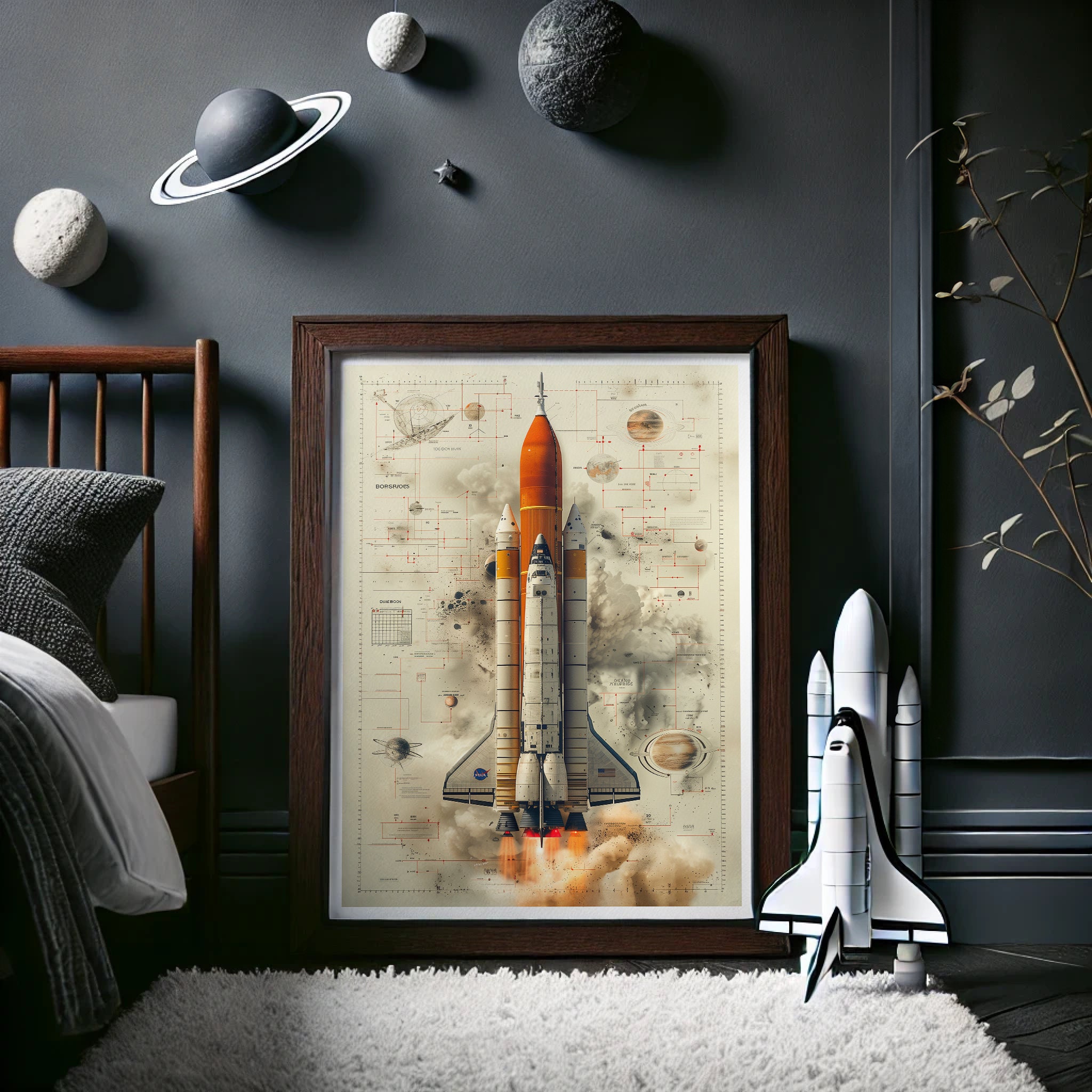 Space Shuttle Launch Poster | Vintage Rocket Wall Art | Retro NASA ...