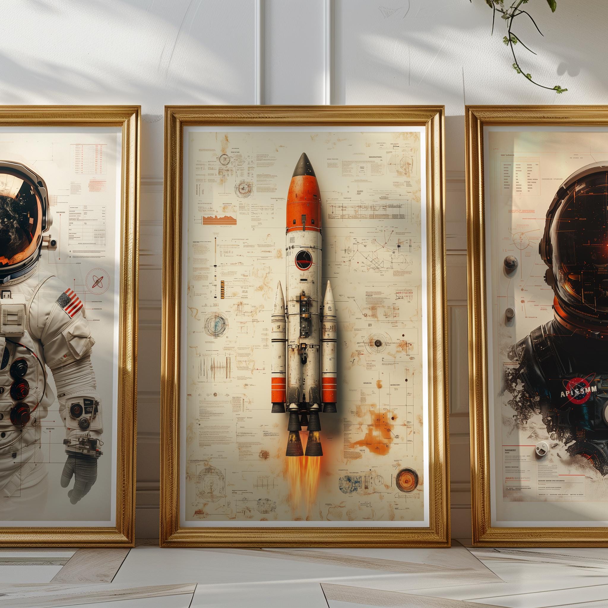 Vintage Rocket Blueprint Poster | Retro Space Exploration Wall Art ...