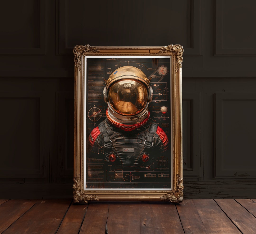 Gold Astronaut Poster | Futuristic Space Art Print | Sci-fi Helmet Wall ...