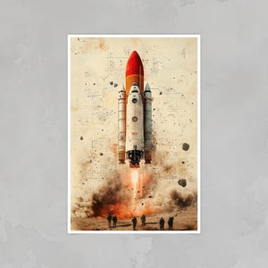 Epic Rocket Launch Poster, Teen Space Exploration Print, Game Room Art ...