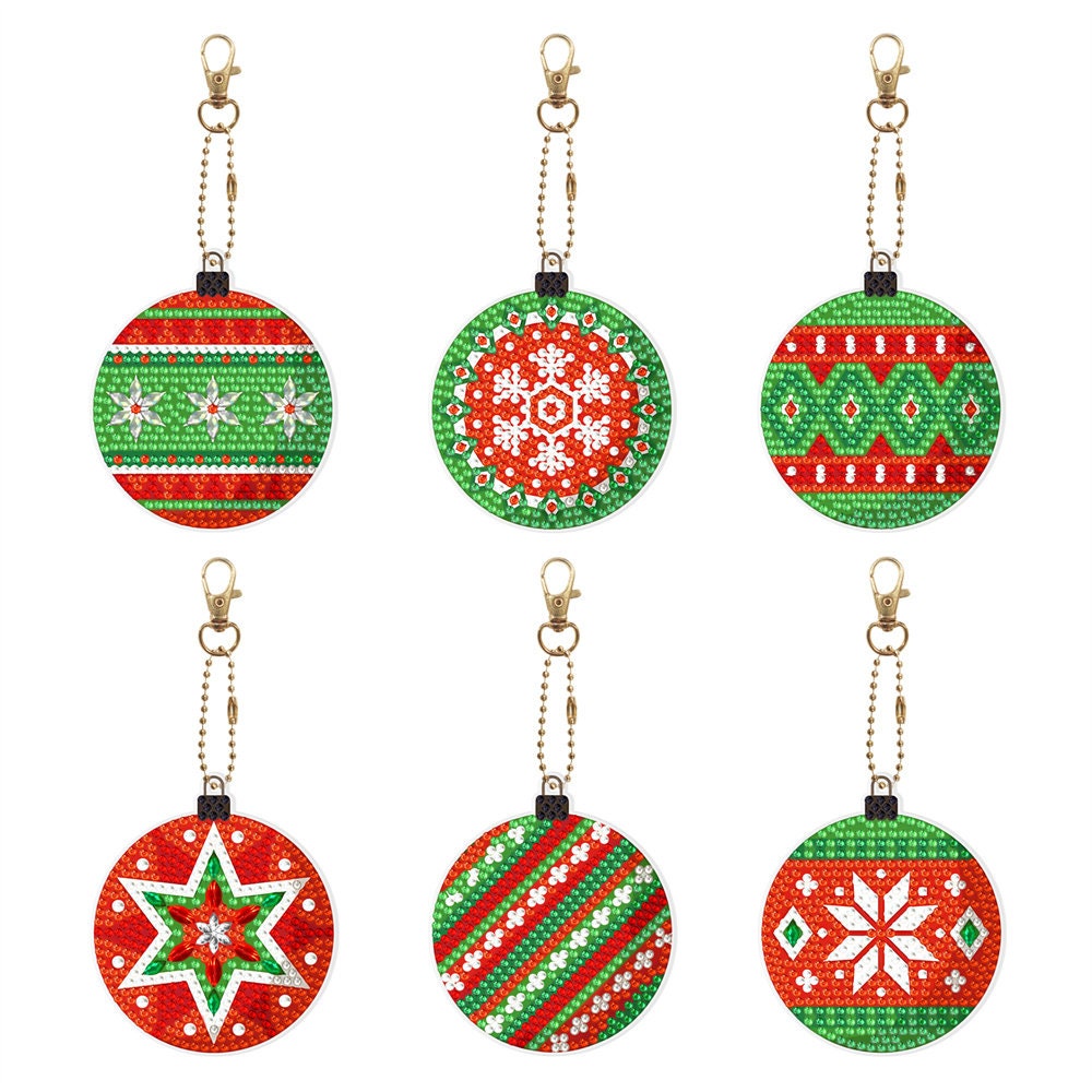 21 Pcs Christmas DIY Diamond Key Chain Ornaments 5D Painting Key Ring  Rhinestone Pendant Decorative Hanging Ornament Dot Art Kits Diamond Art